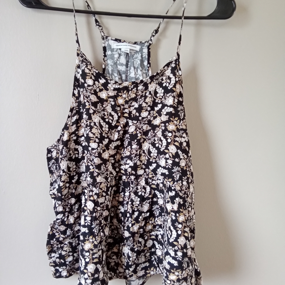 American Eagle Outfitters Black and Cream Floral Camisole
